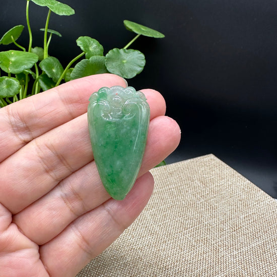 Natural Ice Green Jadeite Jade Shou Tao ( longevity Peach ) Necklace