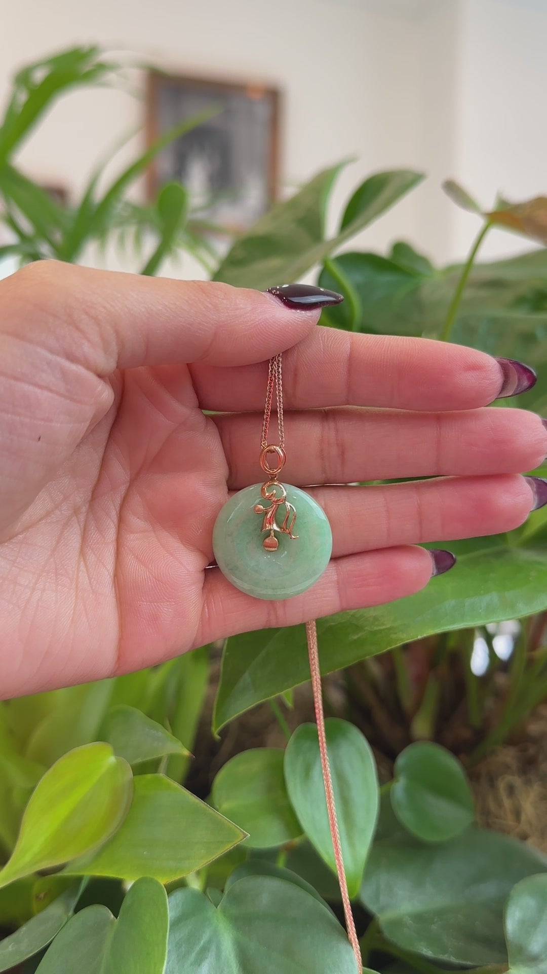 Load and play video in Gallery viewer, RealJade® Co. 18k Rose Gold Genuine Jadeite Constellation (Virgo) Necklace Pendant
