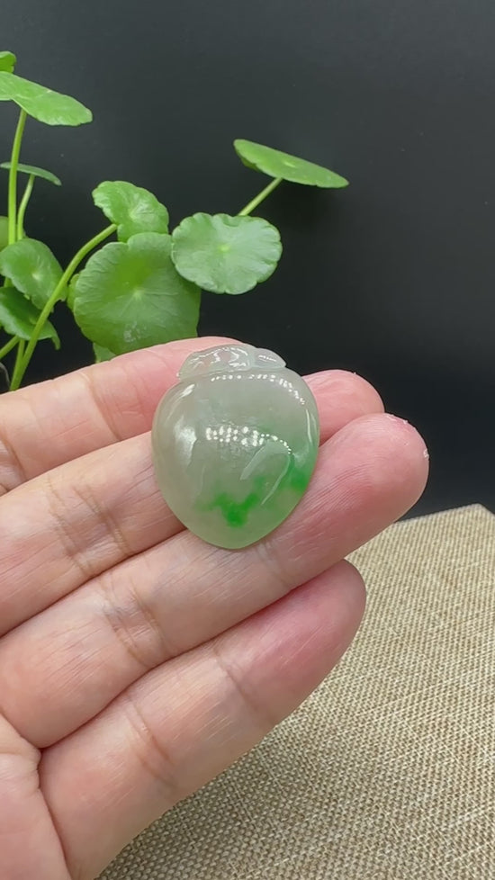 Load and play video in Gallery viewer, Natural Ice Green Jadeite Jade Shou Tao ( longevity Peach ) Necklace
