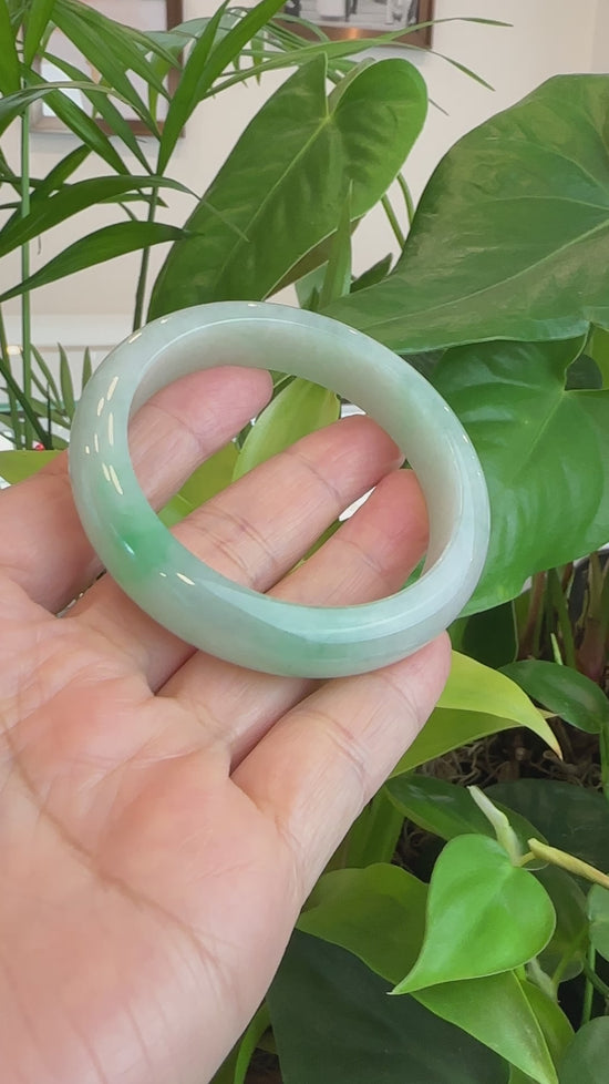 Load and play video in Gallery viewer, RealJade® Classic Bangle Genuine Burmese Ice-Green Jadeite Jade Bangle Bracelet ( 58.0 mm) #266
