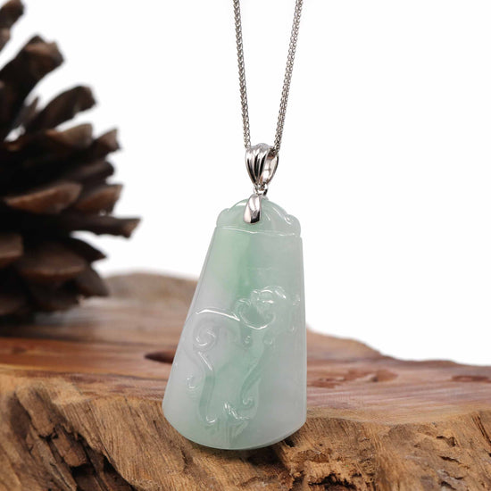 RealJade Co. Jade Guanyin Pendant Necklace  Genuine Green Jadeite Jade " Ping An Wu Shi Pai "  Pendant With Gold Bail