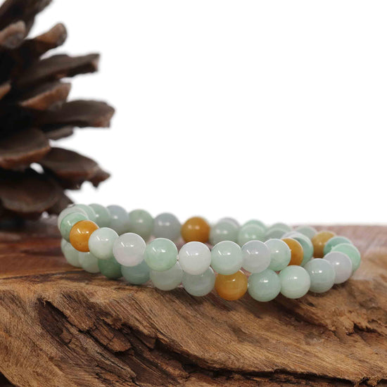 RealJade Co.® jade beads bracelet 6.5 inches Genuine Jadeite Jade Round Multiple Colors Beads Bracelet ( 7.5 mm)