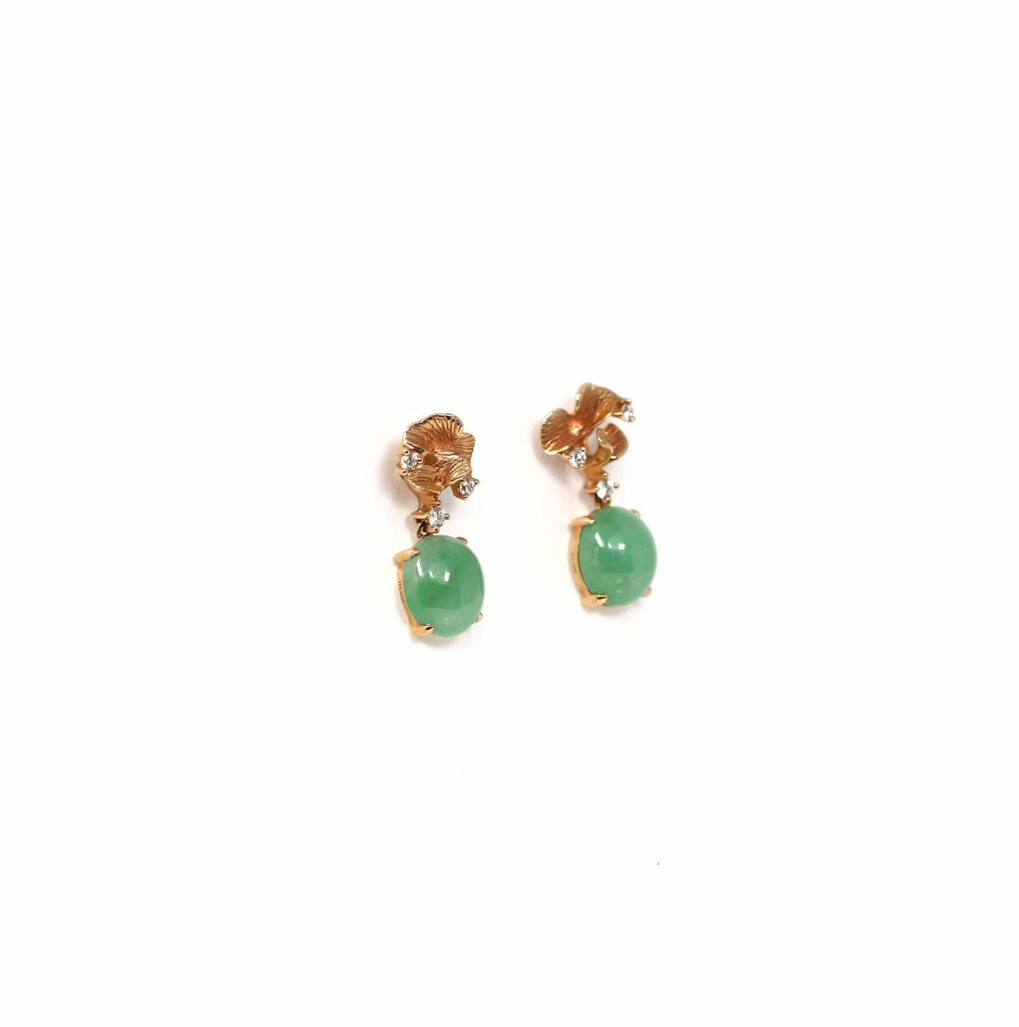 RealJade® Co. Gold Jade Earrings  18K Rose Gold "Apricot Blossom" Green Jadeite Jade Dangle Stud Earrings