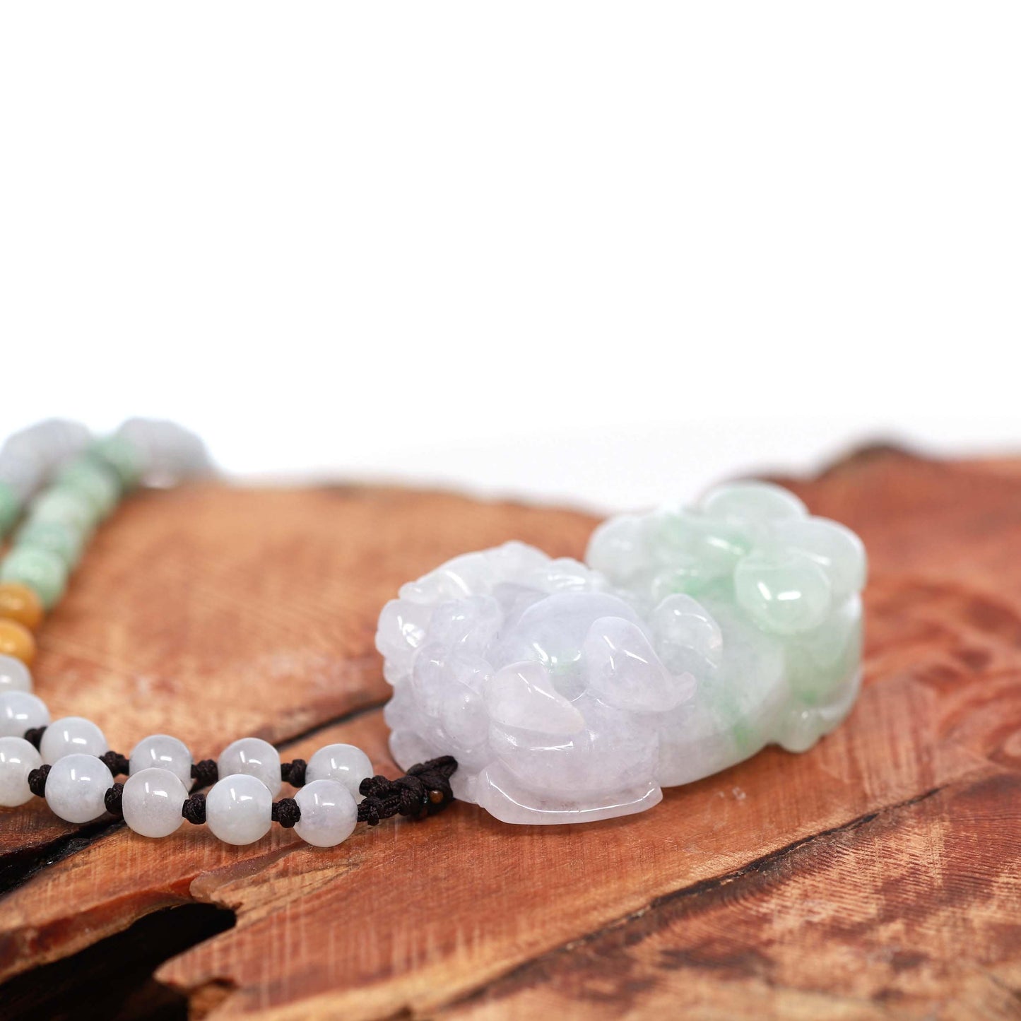 RealJade® Pi Xiu Genuine Burmese Lavender Green Jadeite Jade PiXiu Pendant Necklace (FengShui Lucky)