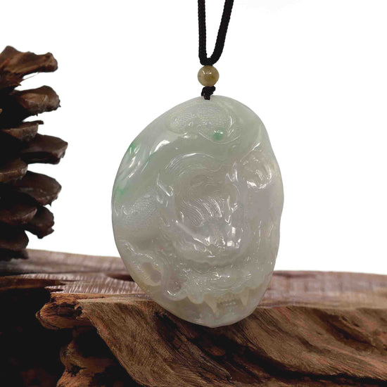 RealJade® Co. "Roaring Dragon" Natural Jadeite Jade Lavender Green Pendant Necklace For Men, Collectibles.