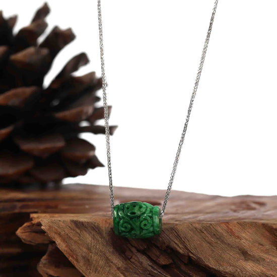 RealJade® Co. "Good Luck Button" Necklace Green Jadeite Jade Lucky TongTong Pendant Necklace