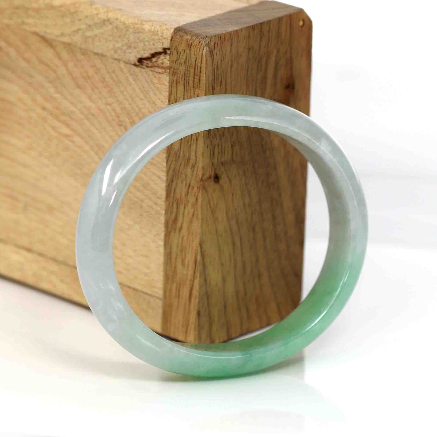 RealJade® Co. Genuine Burmese Green Jadeite Jade Oval Bangle (53.53 mm) #337