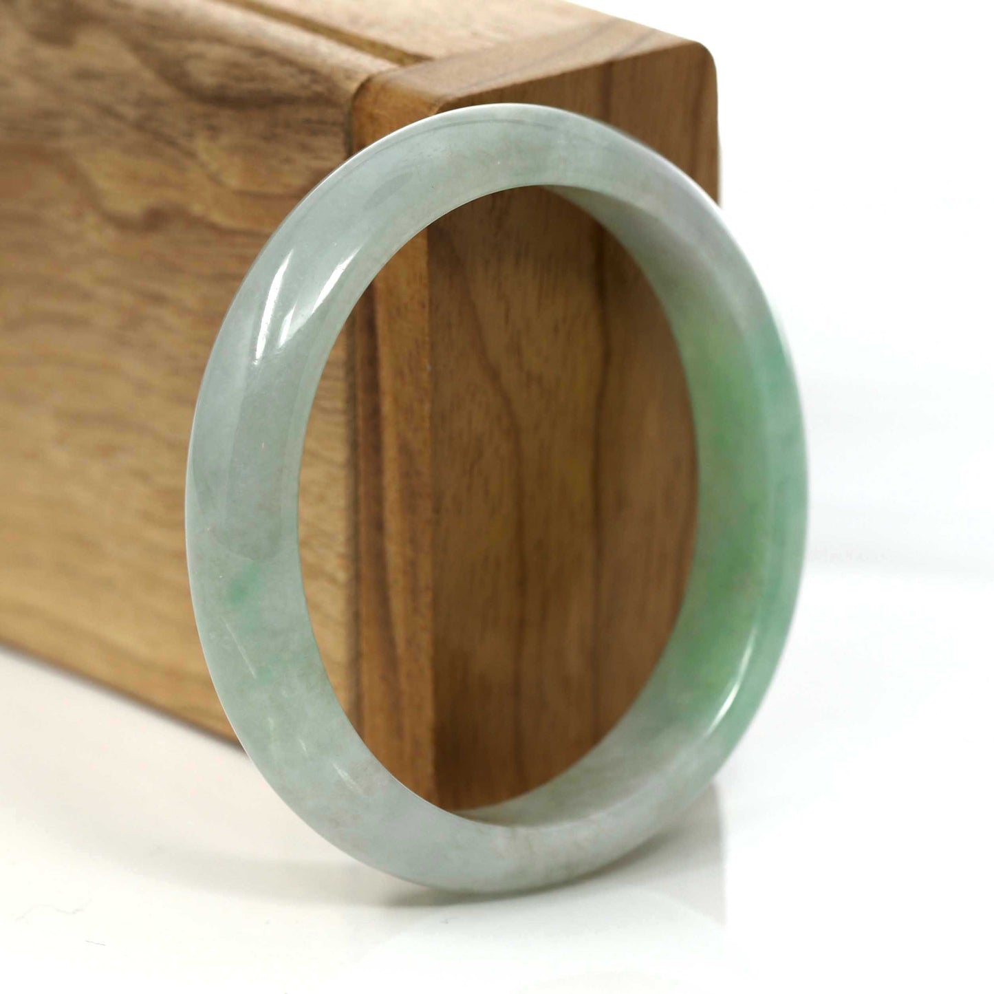 RealJade® Co. Jadeite Jade Bangle Bracelet RealJade Genuine Burmese Green Jadeite Jade Oval Bangle (53.53 mm) #357