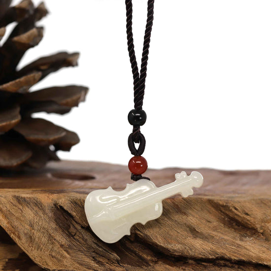 RealJade® Genuine White Nephrite Jade Violin Pendant Necklace