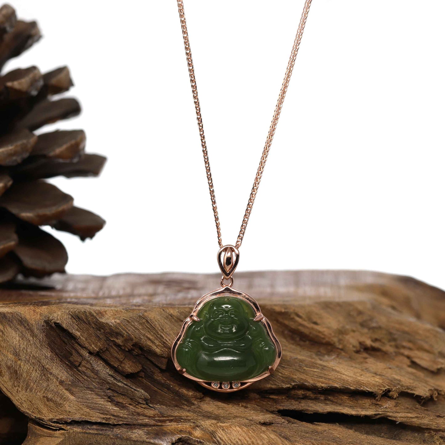 RealJade® "Laughing Buddha" Genuine Nephrite Green Jade Buddha Pendant Necklace