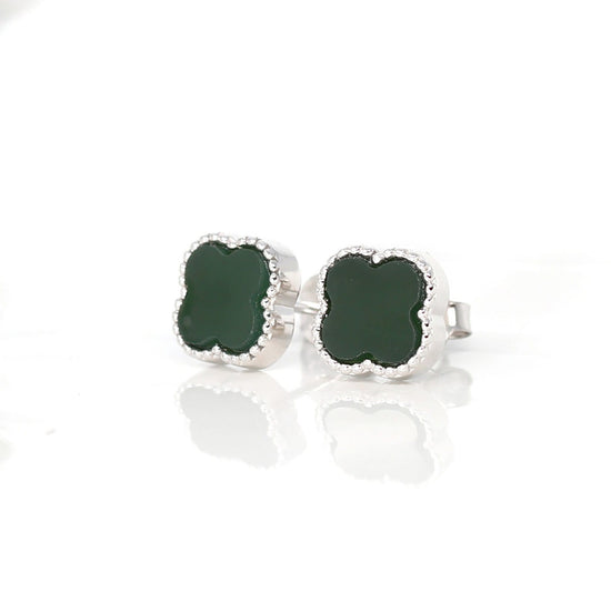 RealJade® "Lucky Clover" Sterling Silver Real Green Nephrite Jade Set