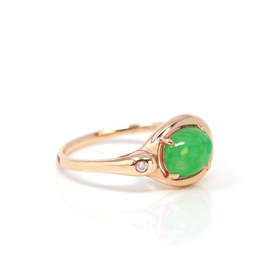 RealJade® "Daria" 18k Rose Gold Natural Imperial Jadeite Engagment Ring