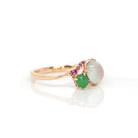 RealJade Co.® "Elora" 18k Rose Gold Natural Ice & Imperial Jadeite Engagement Ring With Rubies & Diamonds-RealJade Co.® Happy Valley Oregon
