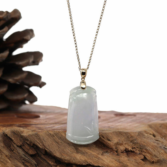 RealJade® Co. Jade Pendant Necklace Genuine Light Lavender Jadeite Jade Good Luck Bamboo ( Jie Jie Gao Sheng ) Pendant Necklace With 14k Yellow Gold Bail
