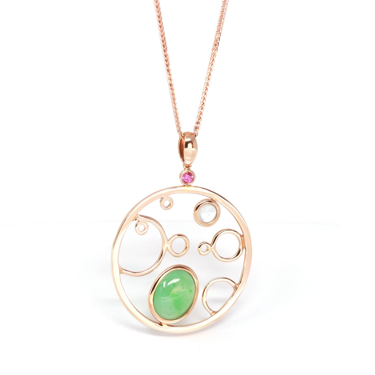 RealJade™ "Bubble Collection" 18k Rose Gold Genuine Burmese Jadeite Necklace With Diamonds