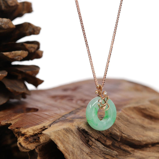 RealJade® "Good Luck Birdie" 18k Rose Gold Genuine Burmese Jadeite Lucky Pendant Necklace With AA Ruby & Diamond, Real Jade Jewelry, Happy Valley, Oregon, 
