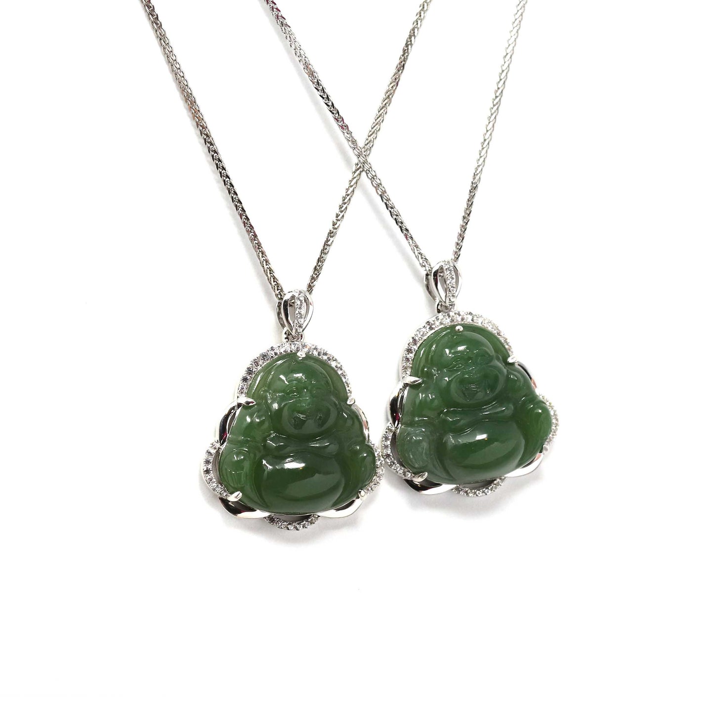 RealJade® Co. Sterling Silver Genuine Nephrite Green Jade Small Buddha Pendant Necklace