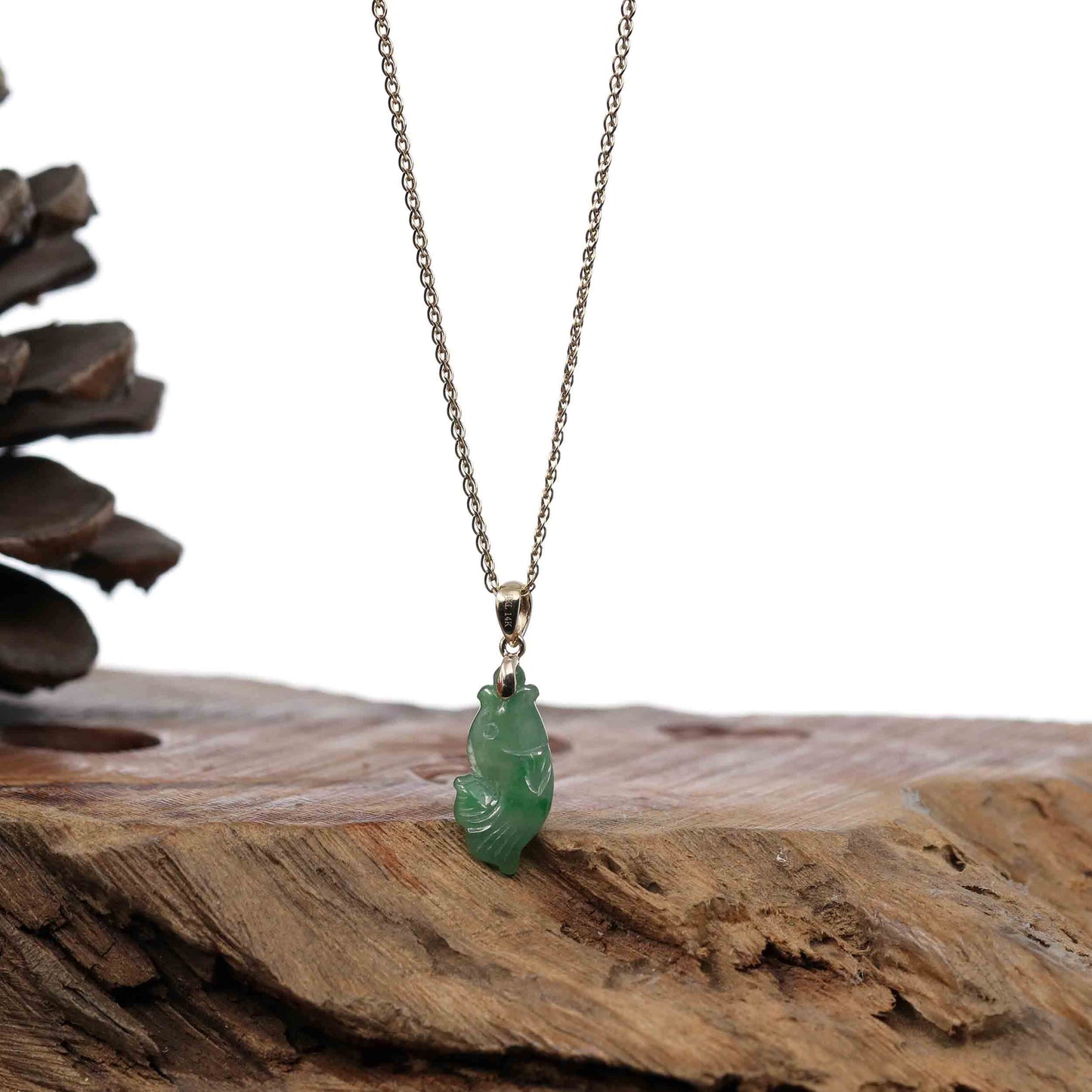 RealJade® Co. "Prosperity Every Year" Lucky Fish Carving Pendant Necklace Natural Green Jadeite Jade