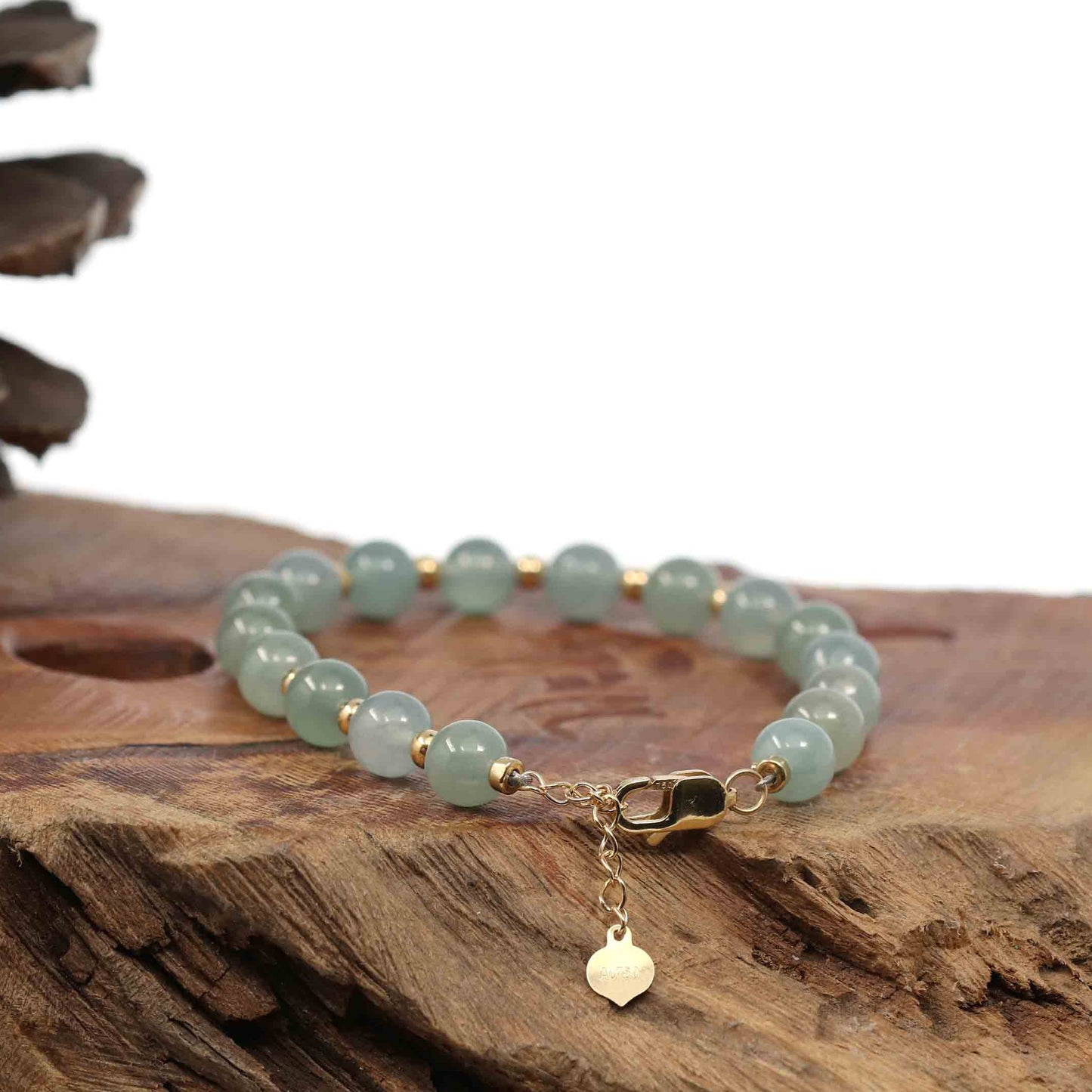 High Genuine Ice Jadeite Jade Round Beads Bracelet With 18K Yellow Gold Clasp ( 6.5 mm )