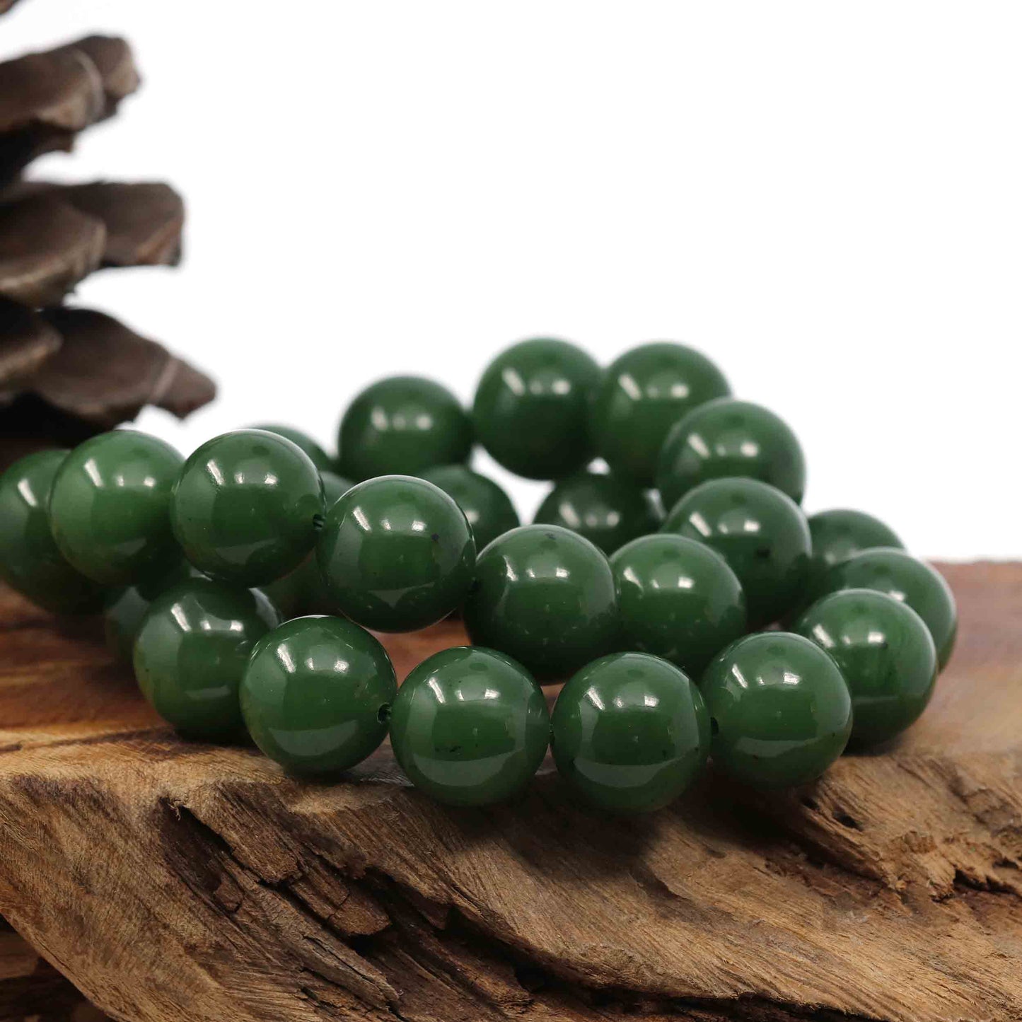 High RealJade® Co. Genuine Green Nephrite Jade Large Round Beads Men's Bracelet( 14.8mm )