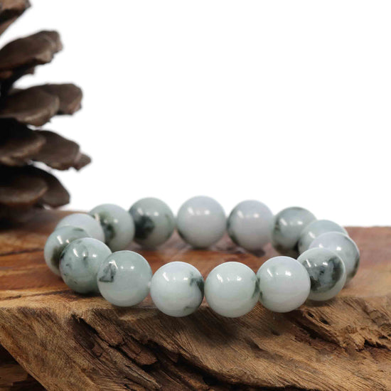 Natural Jadeite Jade Round Blue Green Beads Bracelet (14mm)