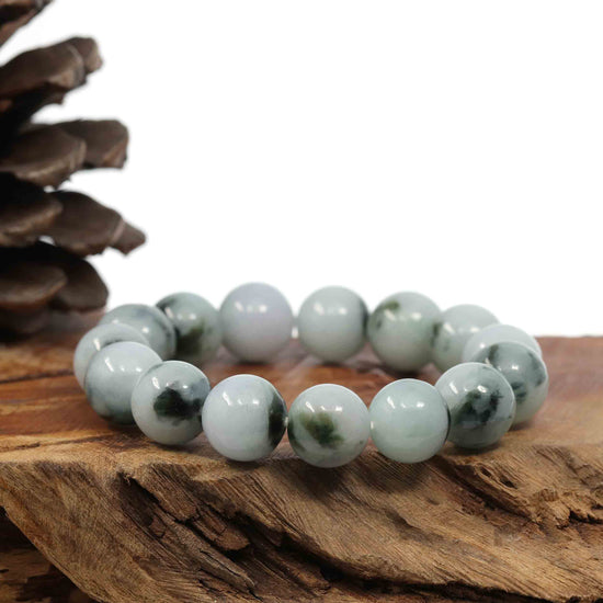 Natural Jadeite Jade Round Blue Green Beads Bracelet (14mm)