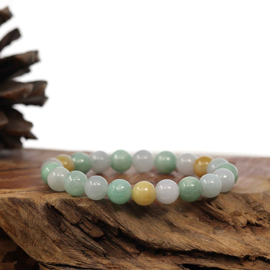 RealJade® Co. Genuine Jadeite Jade Round Multiple Colors Beads Bracelet (9.5 mm)