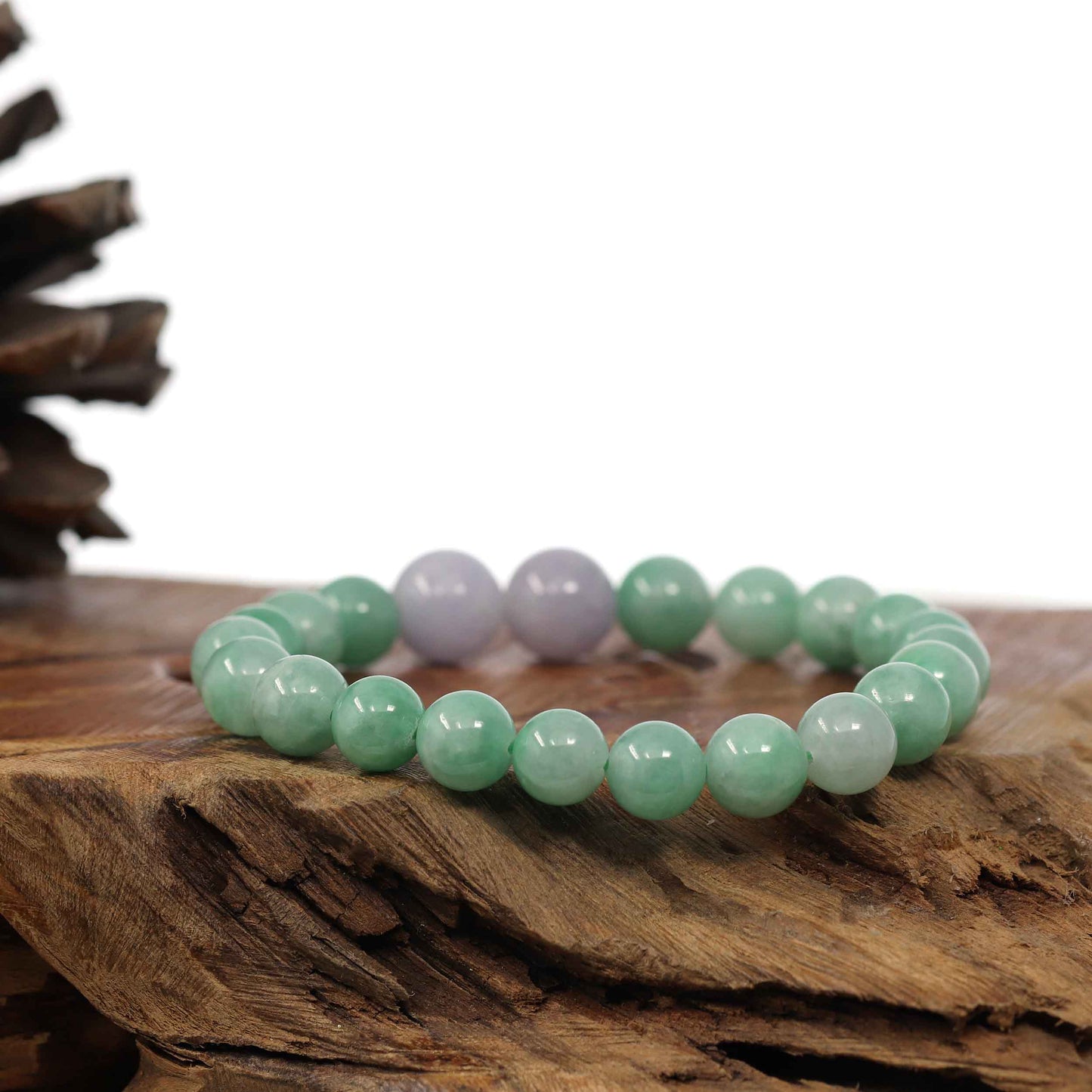 Natural Jadeite Jade Green & Lavender Round Beads Bracelet ( 9 mm )