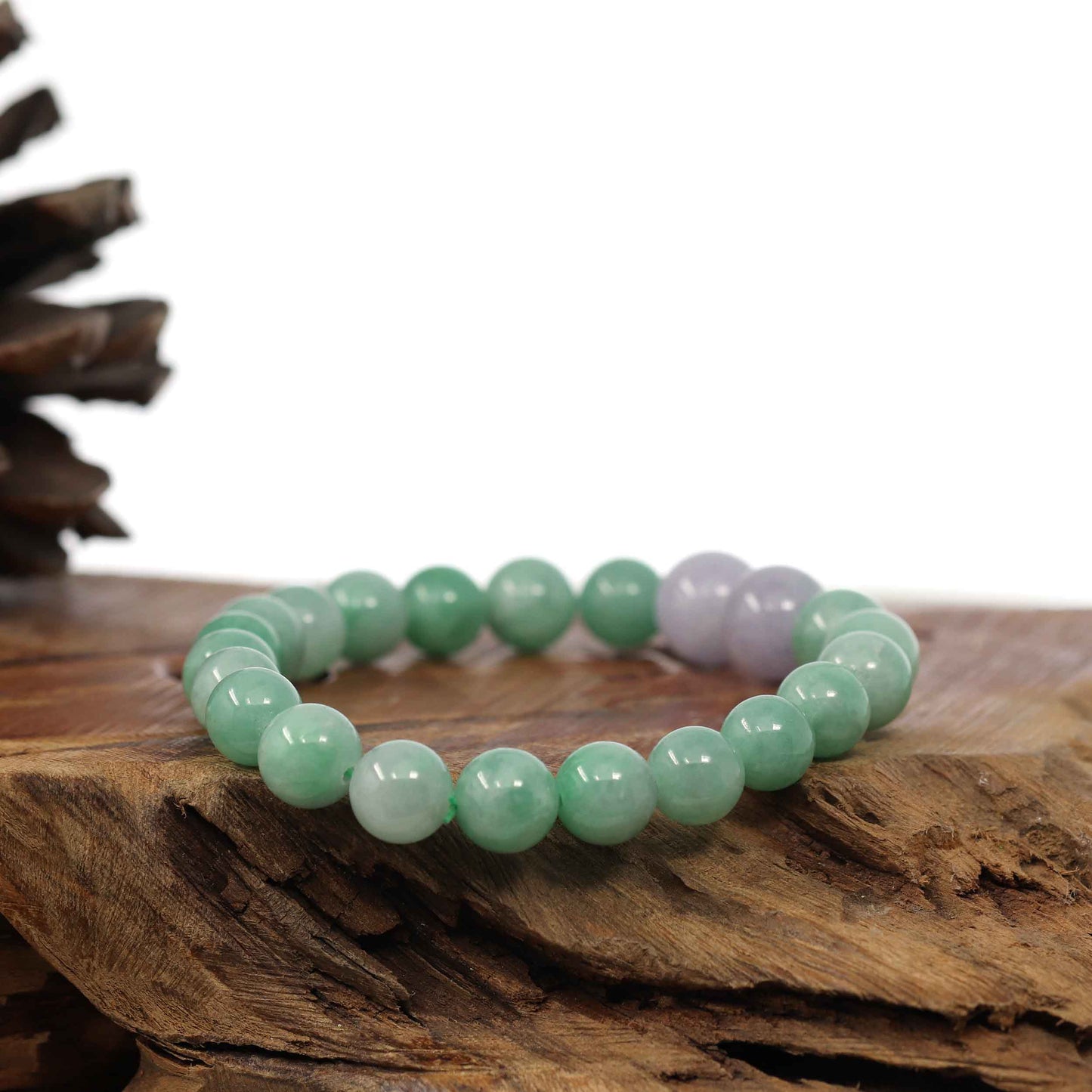 Natural Jadeite Jade Green & Lavender Round Beads Bracelet ( 9 mm )