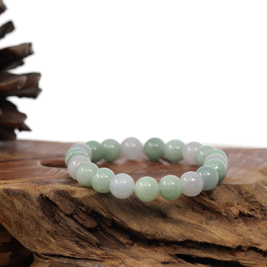 Natural Jadeite Jade Round Green Beads Bracelet ( 9.5 mm )