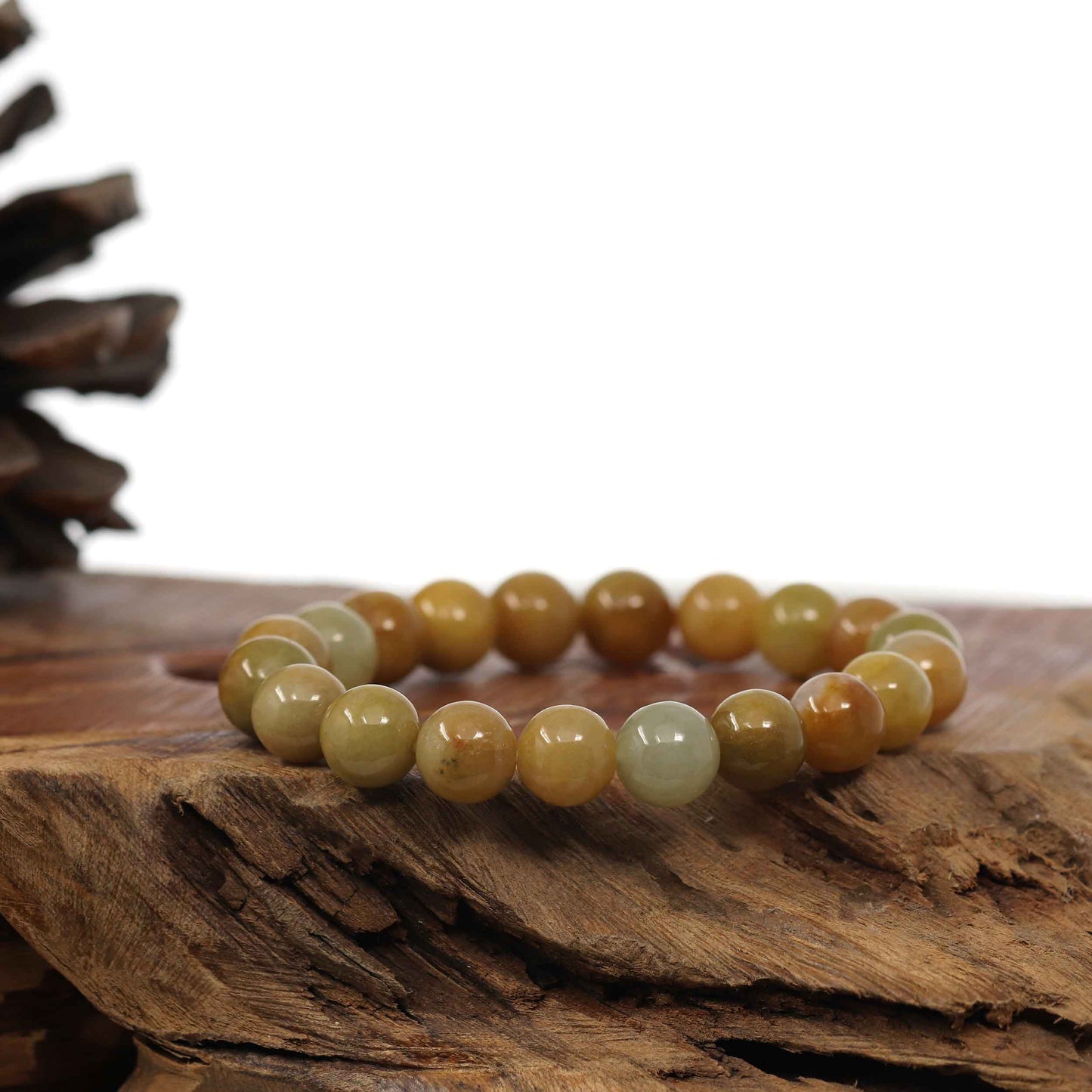 RealJade® Natural Yellow Burmese Jadeite Jade Round Beads Bracelet (9.5mm)