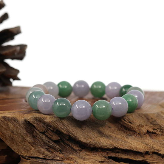 RealJade® Co. Genuine High end Jadeite Jade Round Multiple Colors Beads Bracelet ( 12 mm)