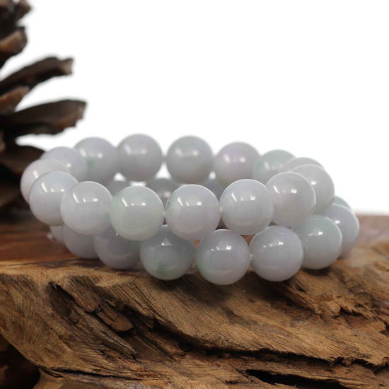 Natural Jadeite Jade Round Light Lavender Beads Bracelet (14mm)