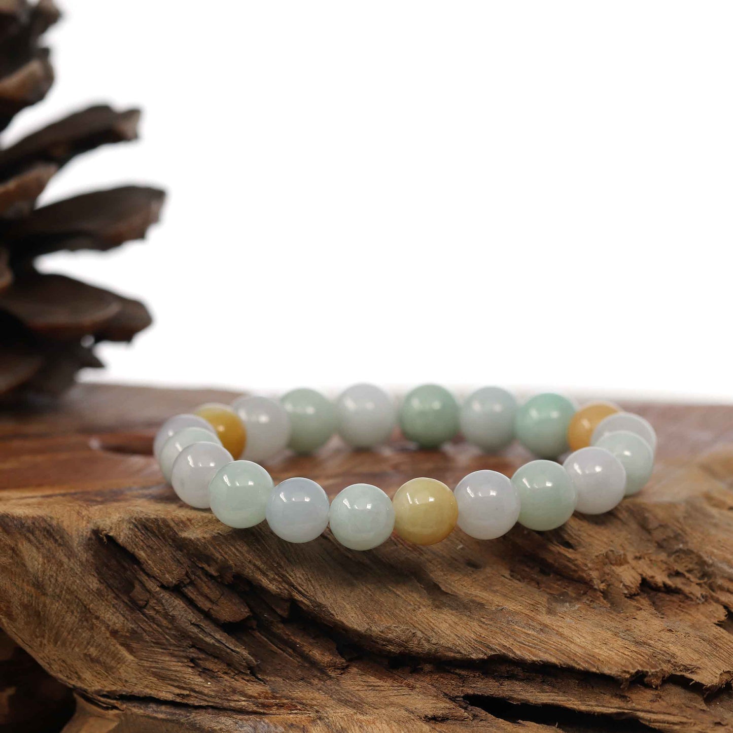 Genuine Jadeite Jade Round Multiple Colors Beads Bracelet (9.5 mm)