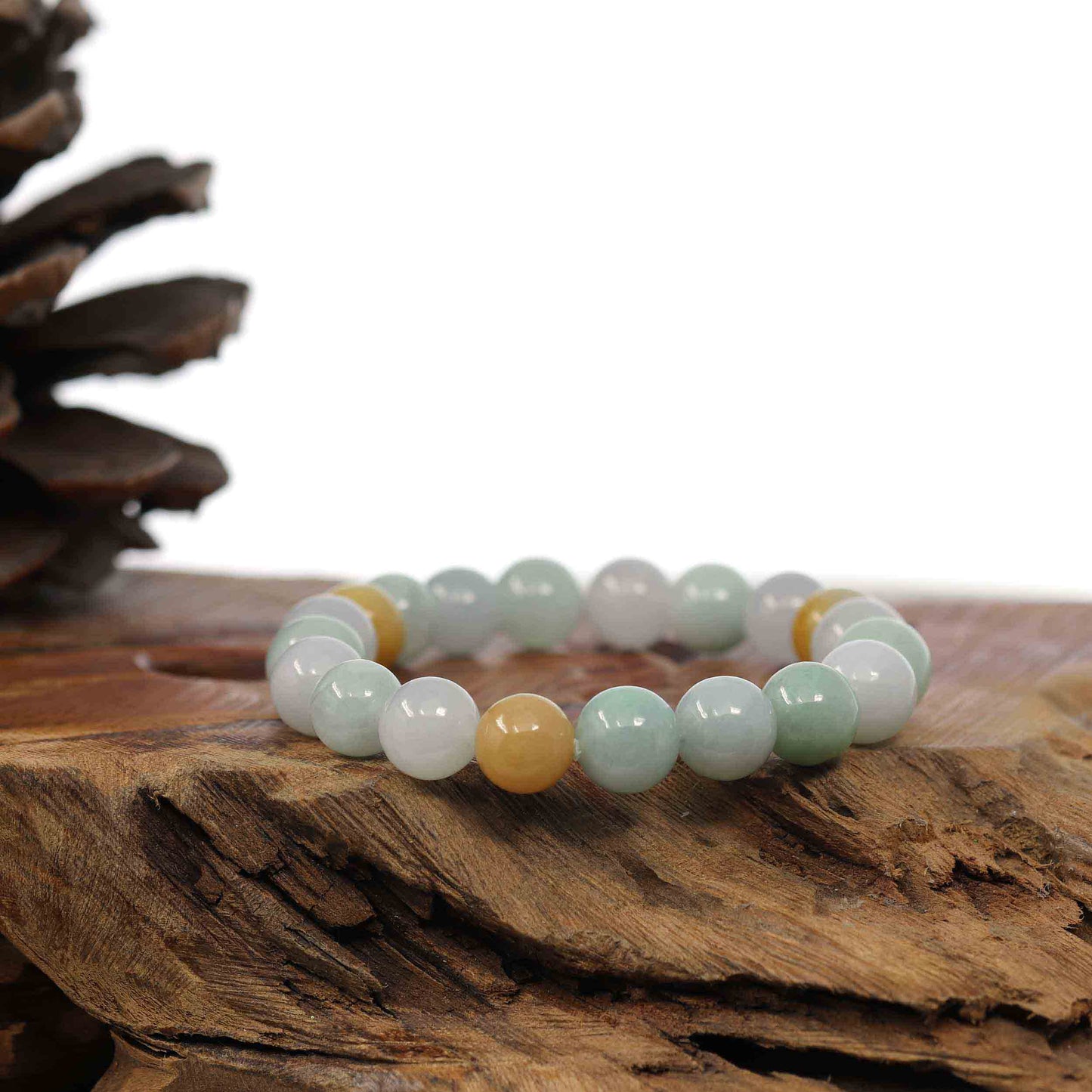 Genuine Jadeite Jade Round Multiple Colors Beads Bracelet (9.5 mm)
