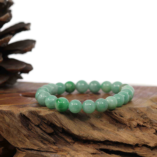 Natural Jadeite Jade Green Round Beads Bracelet ( 8.5 mm )