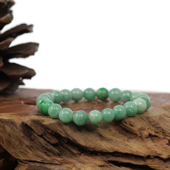 Natural Jadeite Jade Green Round Beads Bracelet ( 8.5 mm )
