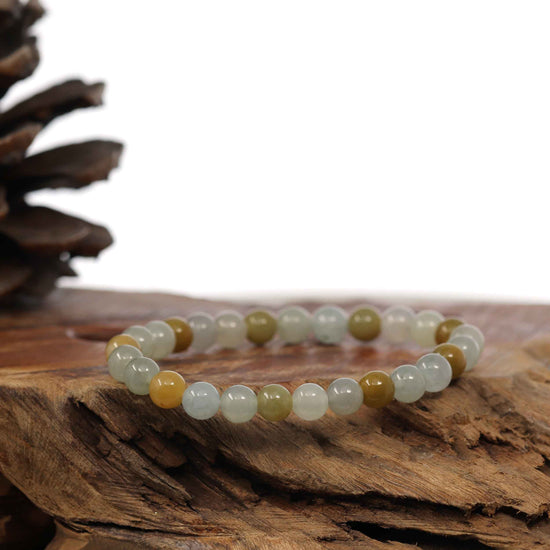 RealJade® Co. Genuine Jadeite Jade Round Ice Multiple Colors Beads Bracelet (7 mm)