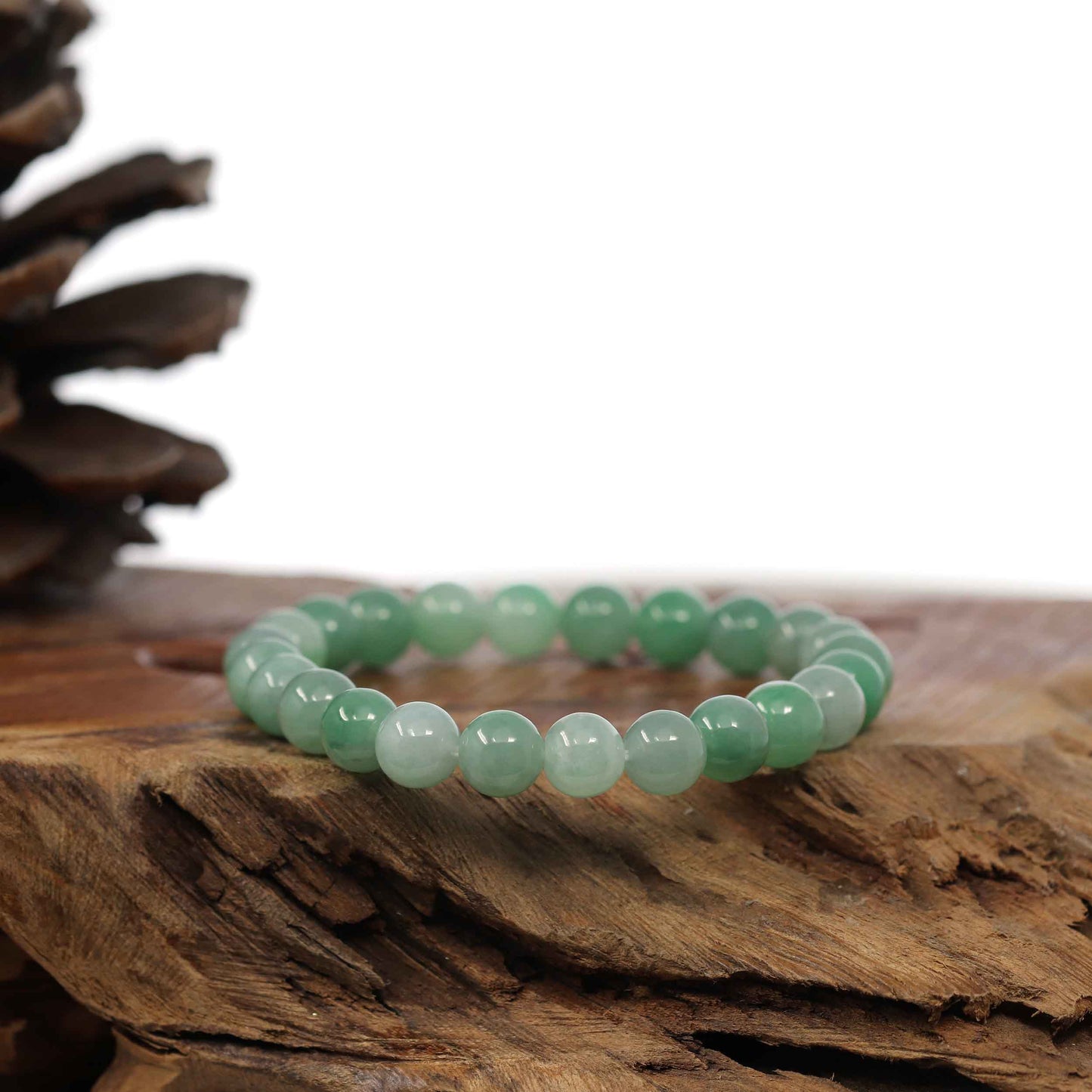 Natural Jadeite Jade Green Round Beads Bracelet ( 7.5 mm )