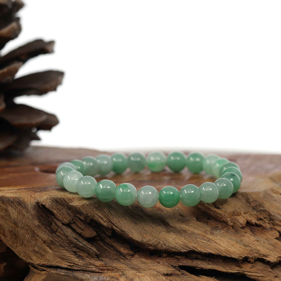 Natural Jadeite Jade Green Round Beads Bracelet ( 7.5 mm )