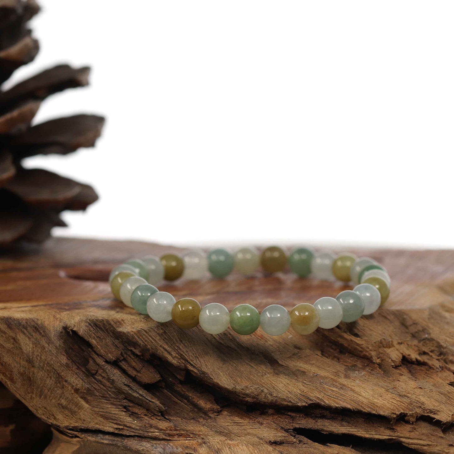 RealJade® Co. Genuine Jadeite Jade Round Ice Multiple Colors Beads Bracelet (7 mm)
