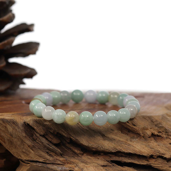 Genuine Jadeite Jade Round Multiple Colors Beads Bracelet (8.5 mm)