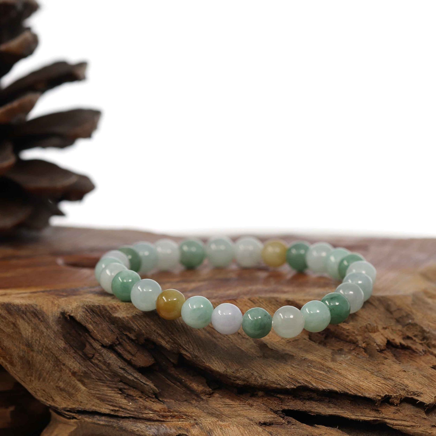 RealJade® Co. Genuine Jadeite Jade Round Multiple Colors Beads Bracelet (7.5 mm)