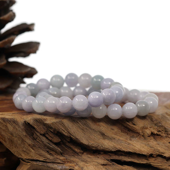 Natural Jadeite Jade Round Lavender Beads Bracelet ( 9.5 mm )