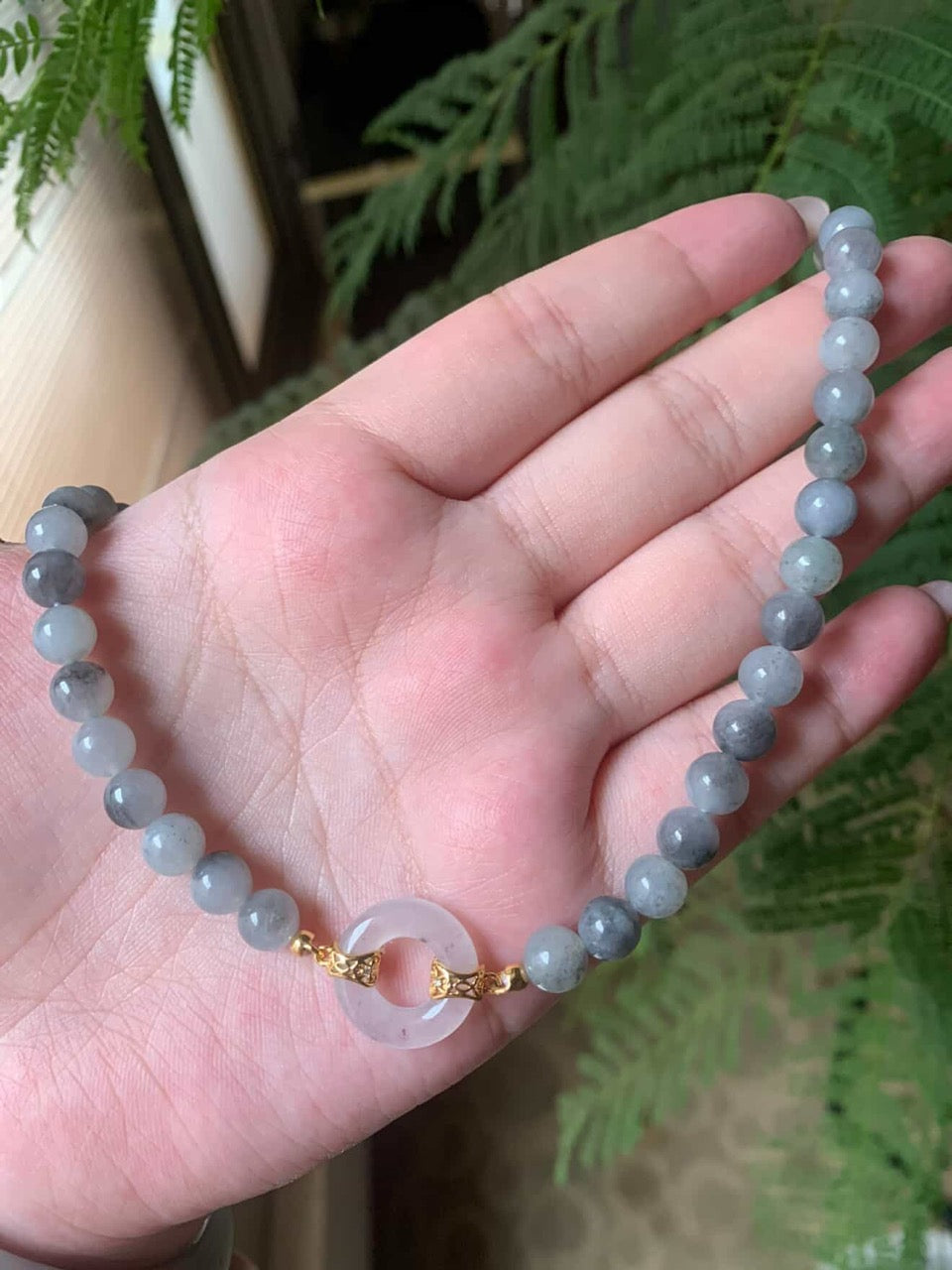 "Live" 18K Yellow Gold Custom Icy KouKou With Wuji Bead Necklace Gold Setting