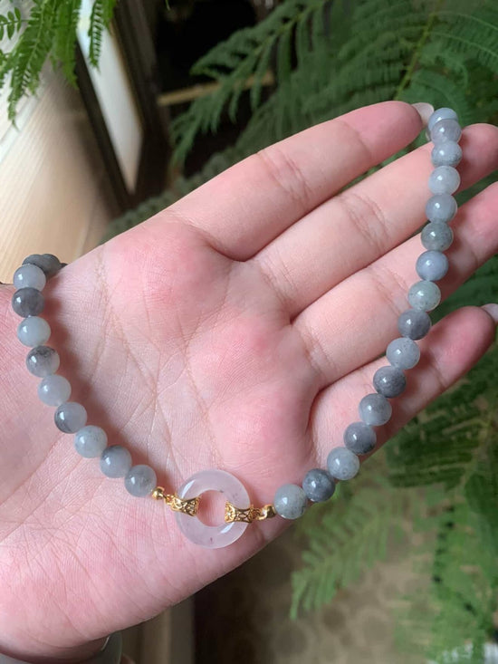 "Live" 18K Yellow Gold Custom Icy KouKou With Wuji Bead Necklace Gold Setting