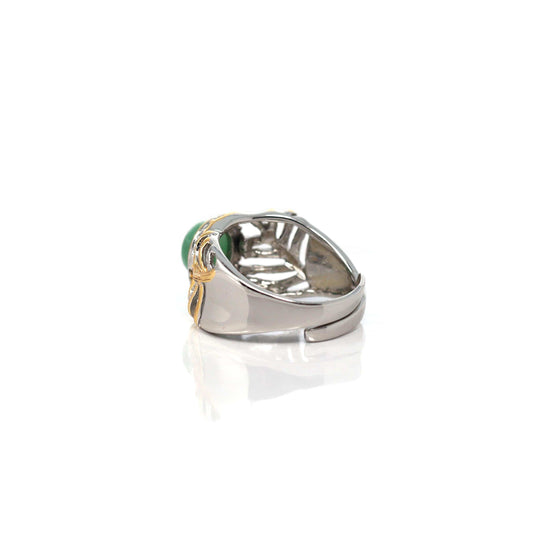 RealJade® Co. RealJade® Co. Antique Natural Jadeite Jade Sterling Silver Gold Plated Two Tone Ring
