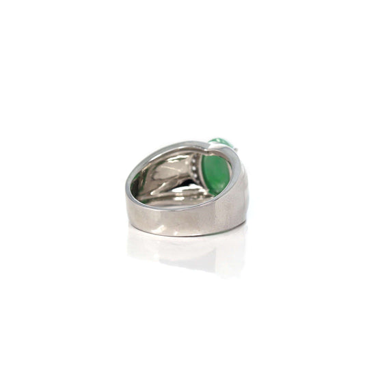 RealJade® Co. RealJade® Co. Sterling Silver Genuine Green Jadeite Jade Men's Ring with White Sapphire