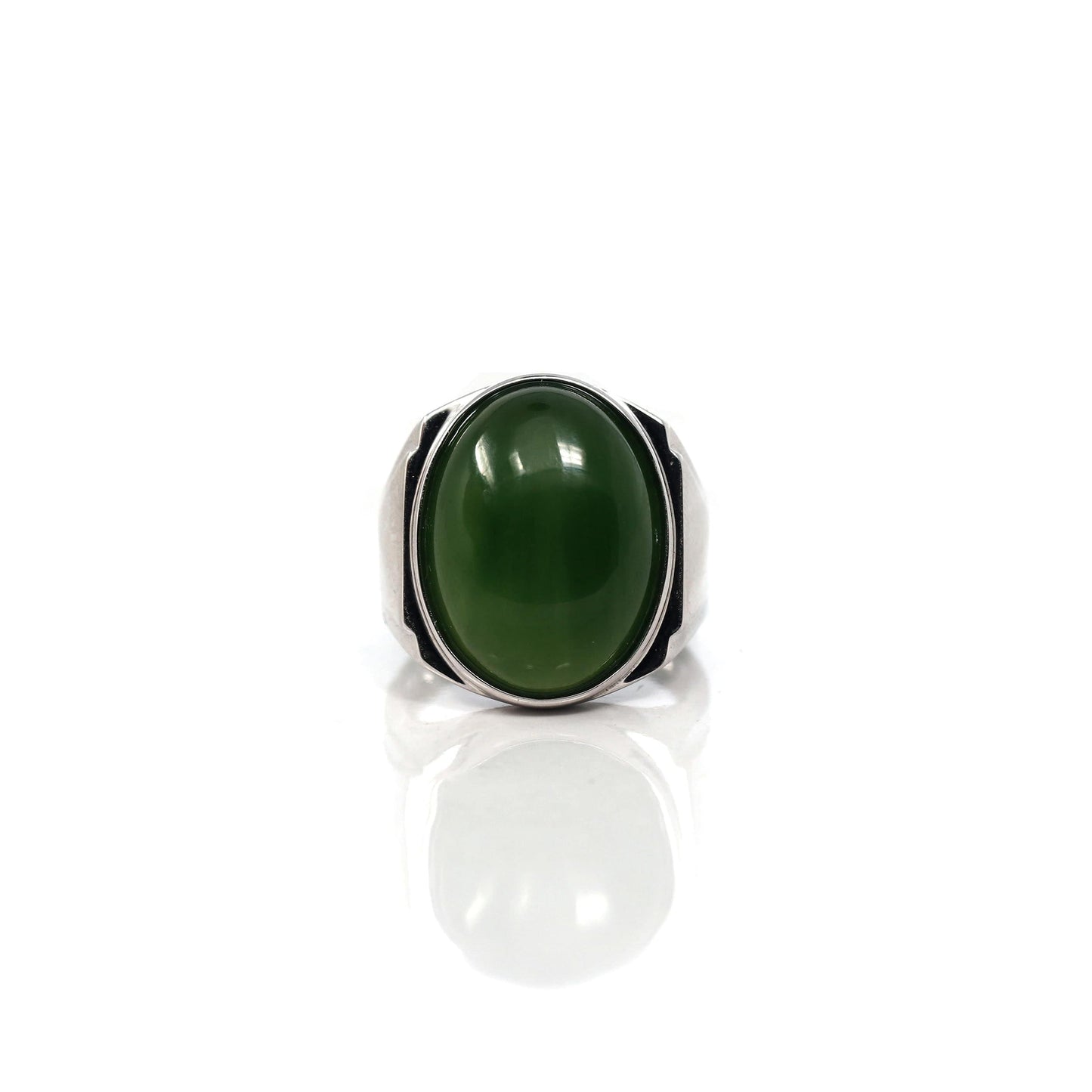 RealJade® Co. RealJade® Co. Sterling Silver Oval Green Nephrite Jade Men's Ring