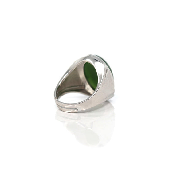 RealJade® Co. RealJade® Co. Sterling Silver Oval Green Nephrite Jade Men's Ring
